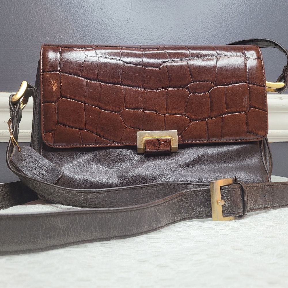 Genuine Leather & Vinyl Shoulder Messenger Bag